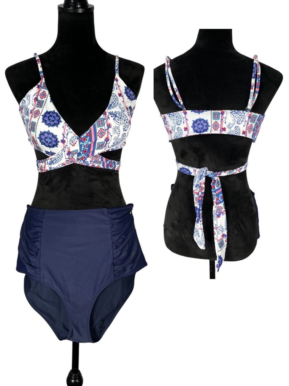 Blue White Bikini Bikini Set Swimsuit Floral Navy White Two Piece Aerie Cupshe